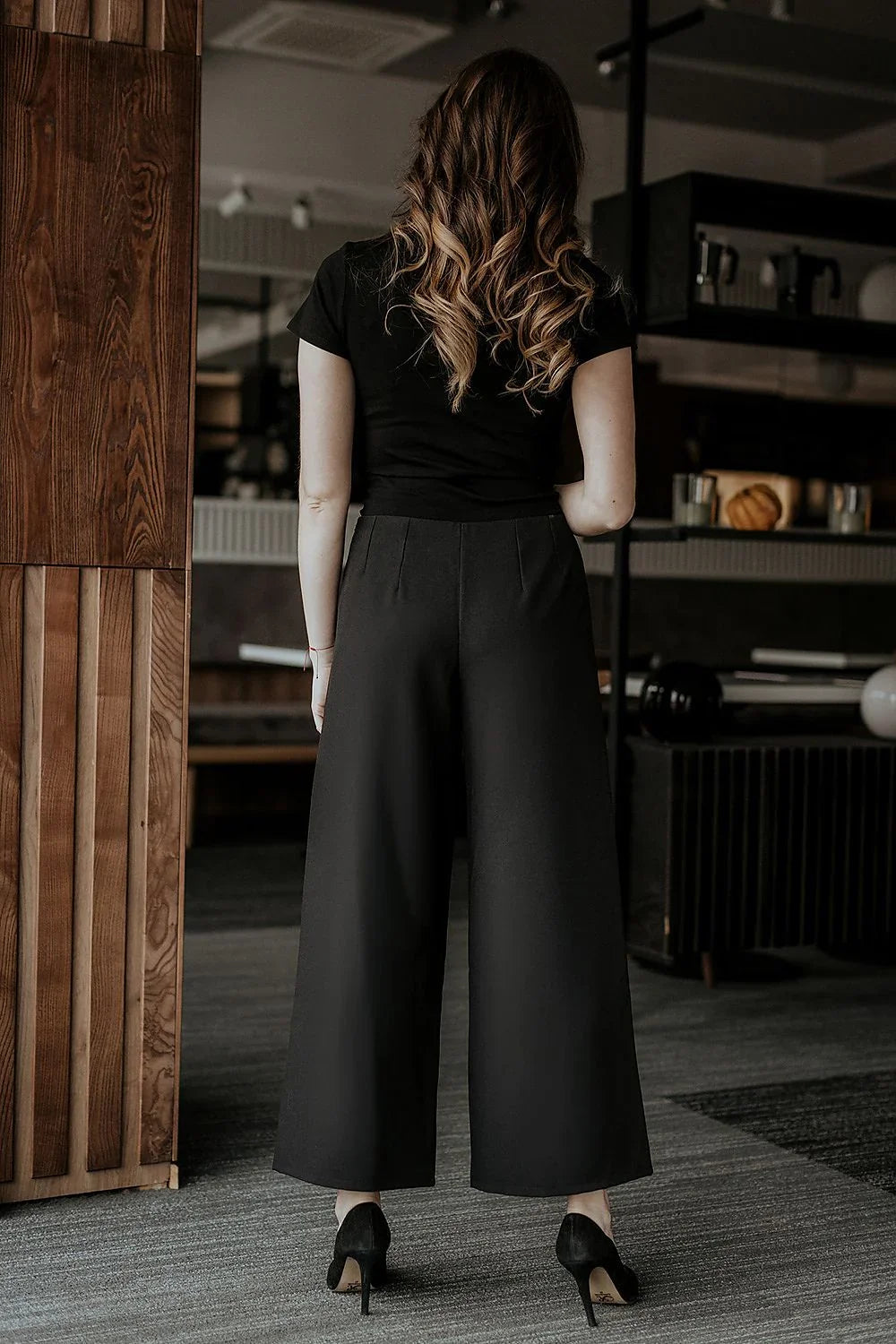 Women's High-Waist Cropped Wide-Leg Pants – Black – Pants | GUOCALI – view 2