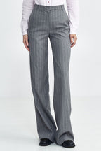 Women's High-Waist Pinstripe Fitted Trousers – Grey – Trousers | GUOCALI