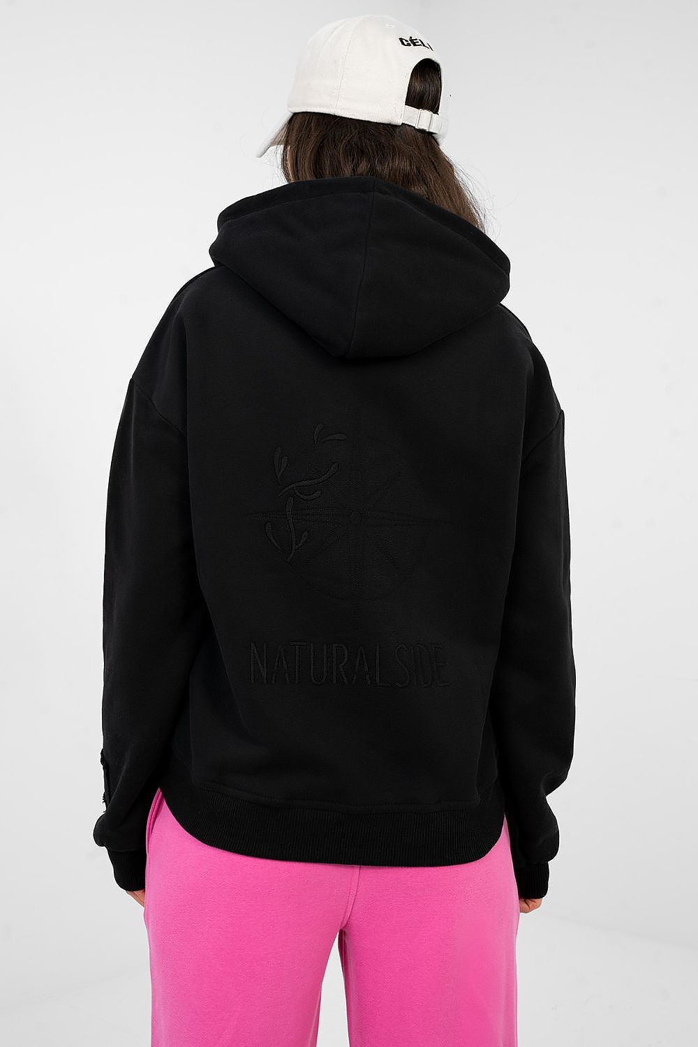 Women's hoodie black zip-up casual view
