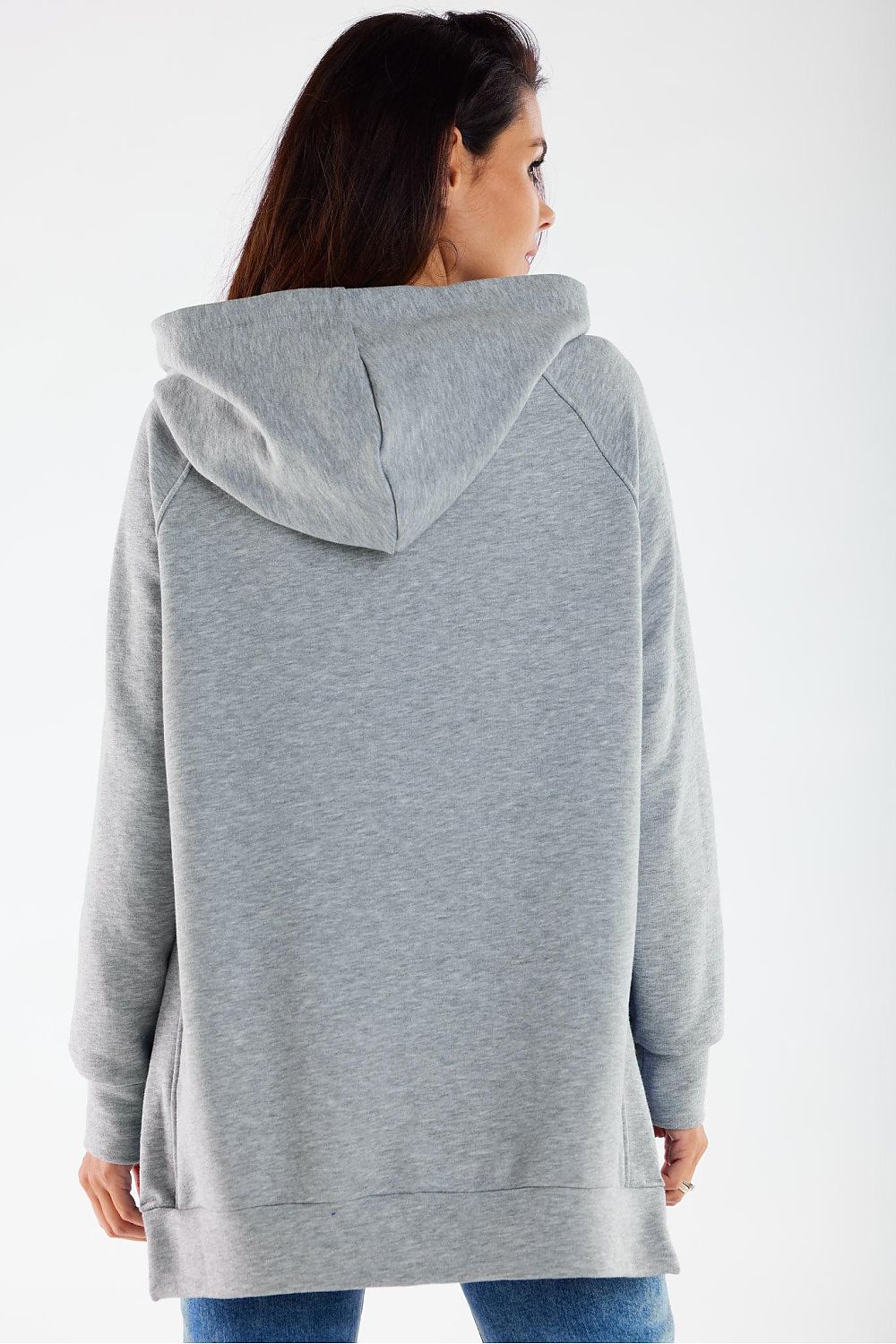 Women's hoodie grey pullover kangaroo pocket cotton blend