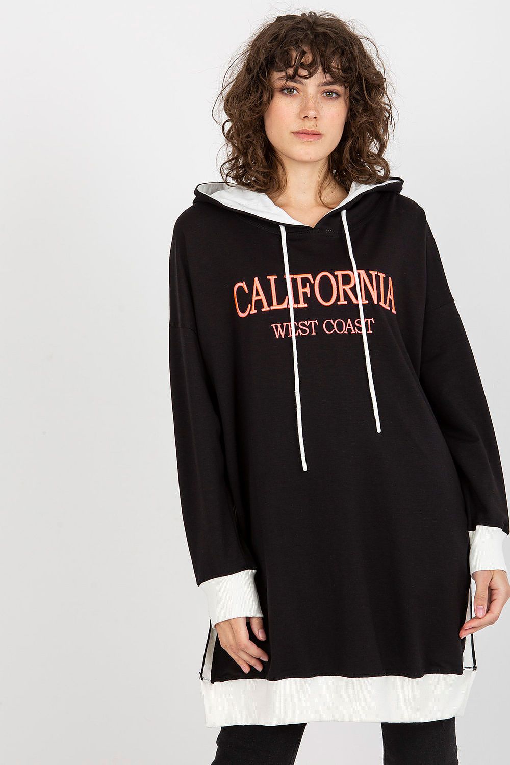 Women's Hoodie Longline Side Slits Logo Patch Drawstring – Hoodie | GUOCALI – view 14