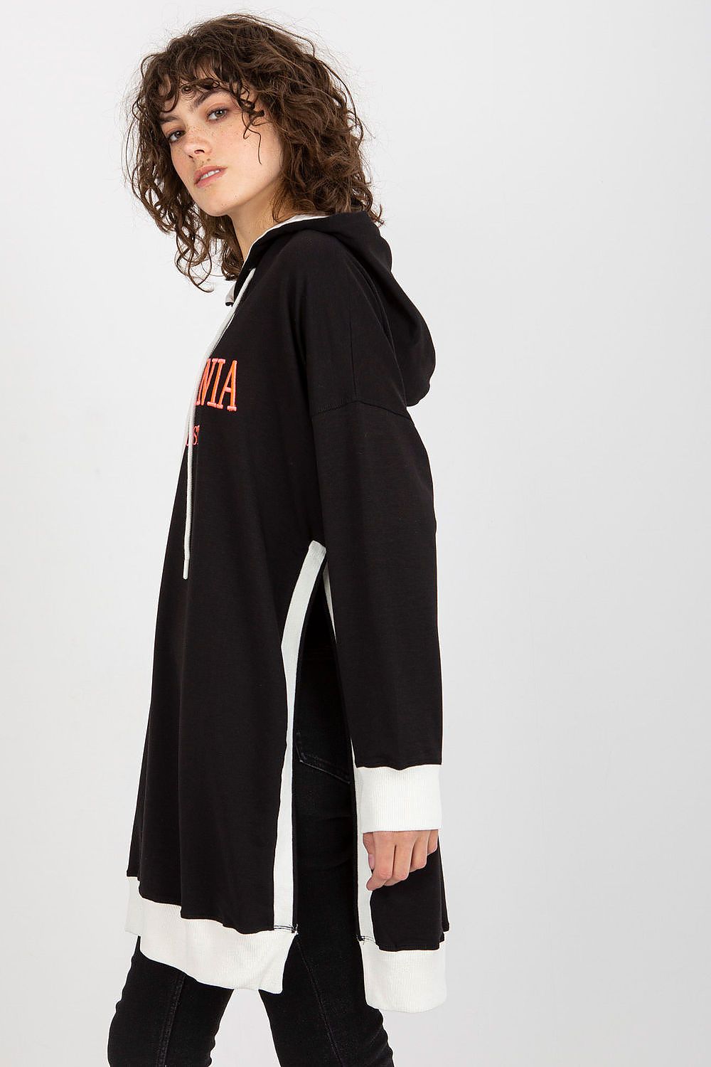 Women's Hoodie Longline Side Slits Logo Patch Drawstring – Hoodie | GUOCALI – view 17