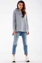 Women's Hoodie Oversized Asymmetric Hem Grey – Hoodie | GUOCALI – view 2