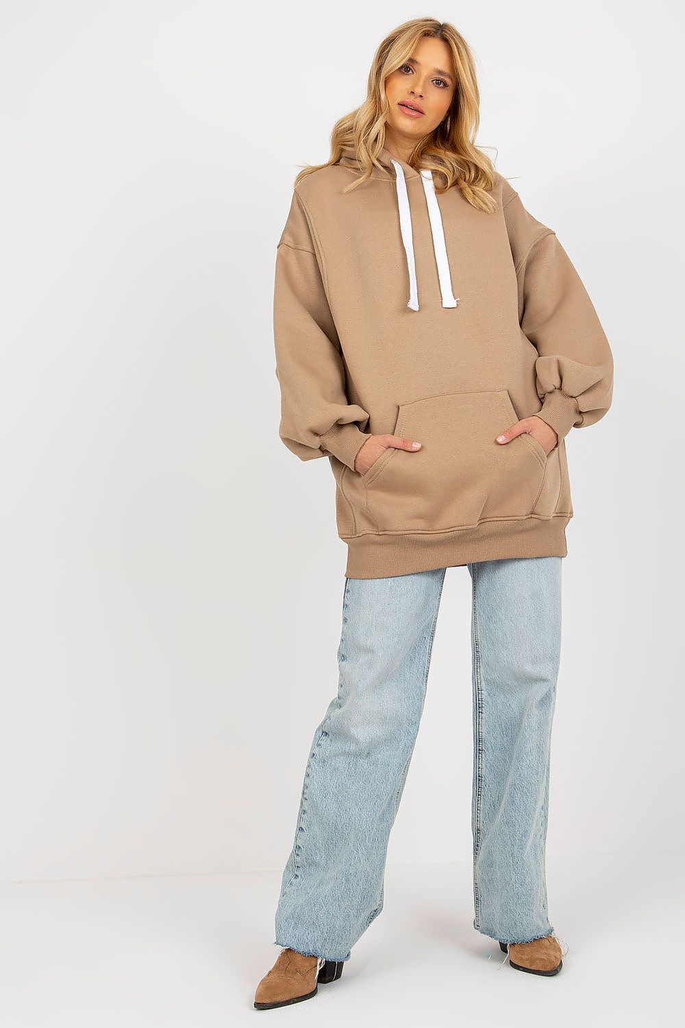 Women's Hoodie Oversized Kangaroo Pocket Beige – Hoodie | GUOCALI – view 2