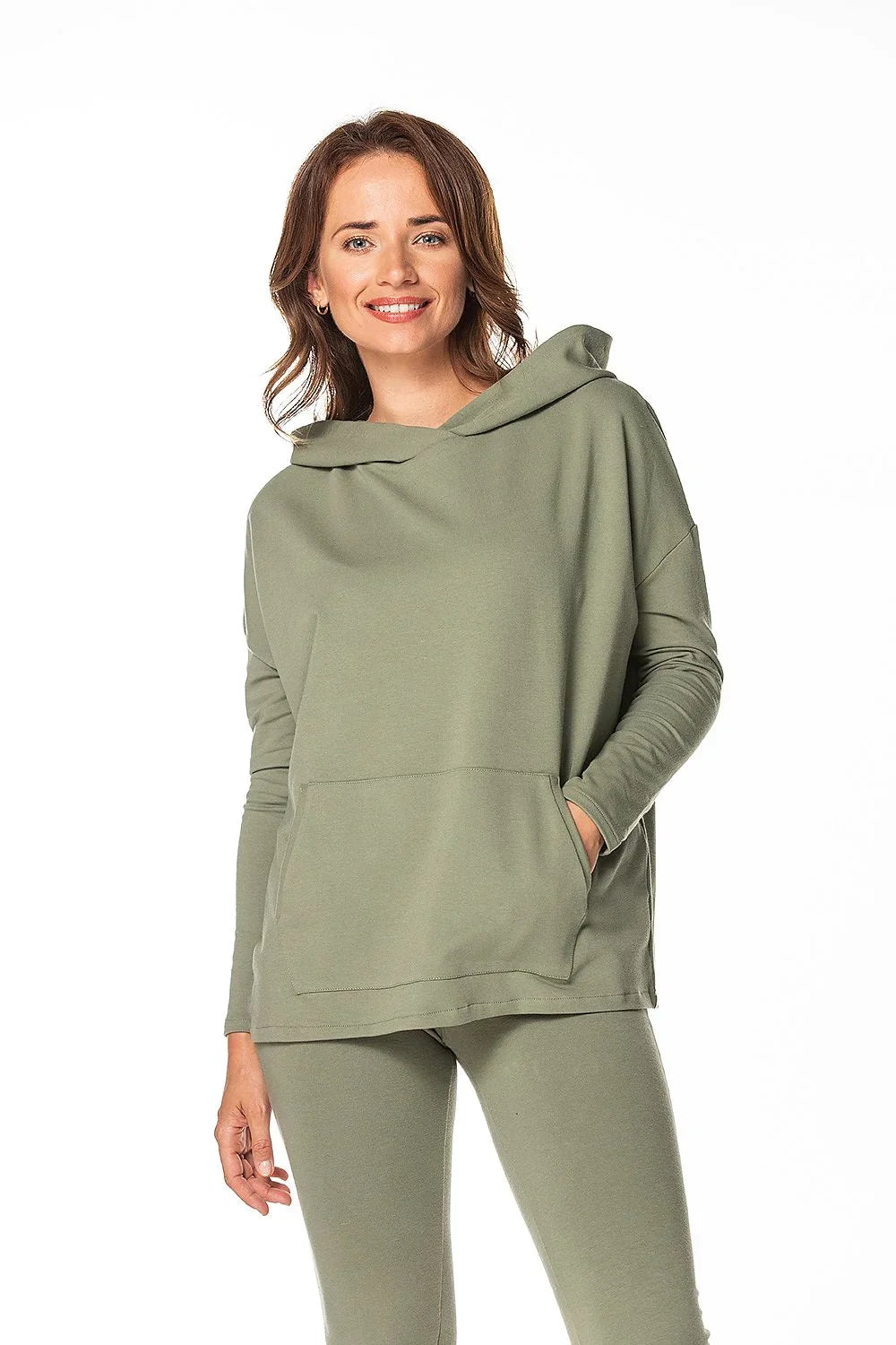 Women's hoodie Relaxed Fit Pullover Kangaroo Pocket Green – main view