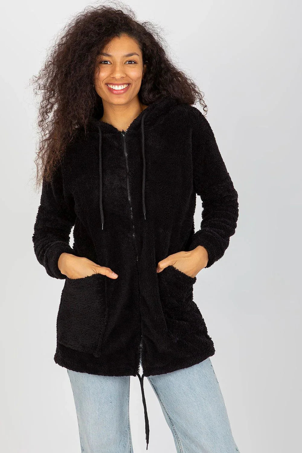 Women's hoodie Zip-Up Relaxed Fit Split Pockets Black – view 3