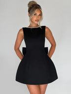 Women's Pearl Bow Fashion Slim Short Skirt Back Hot Girl A-Line Dress-Skirt-GUOCALI