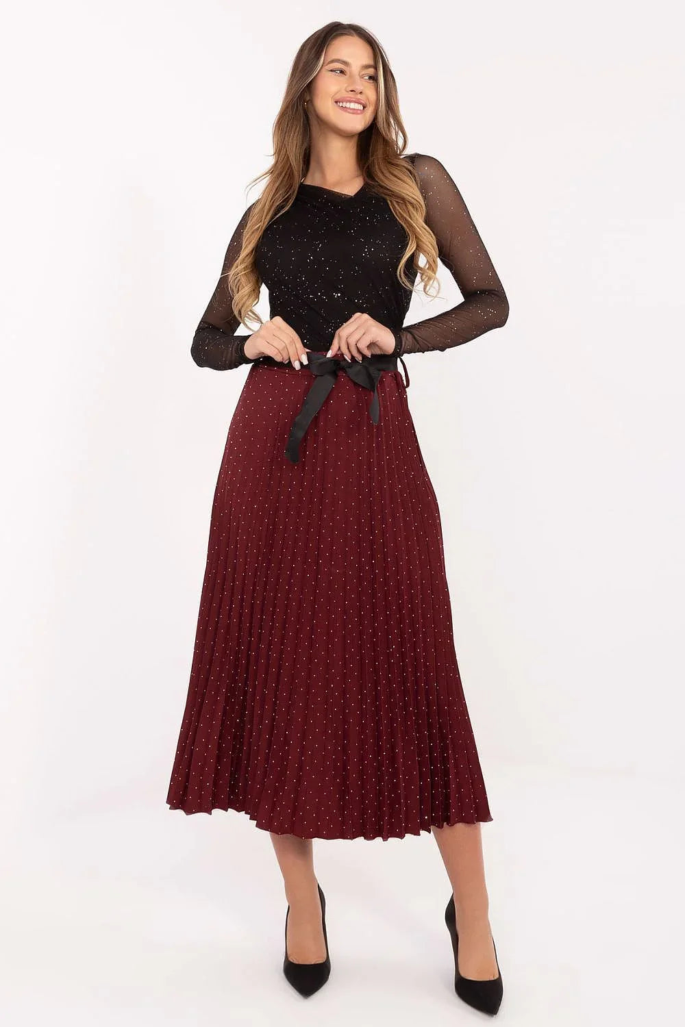 Women's Pleated Viscose Midi Skirt – Skirt | GUOCALI – view 3