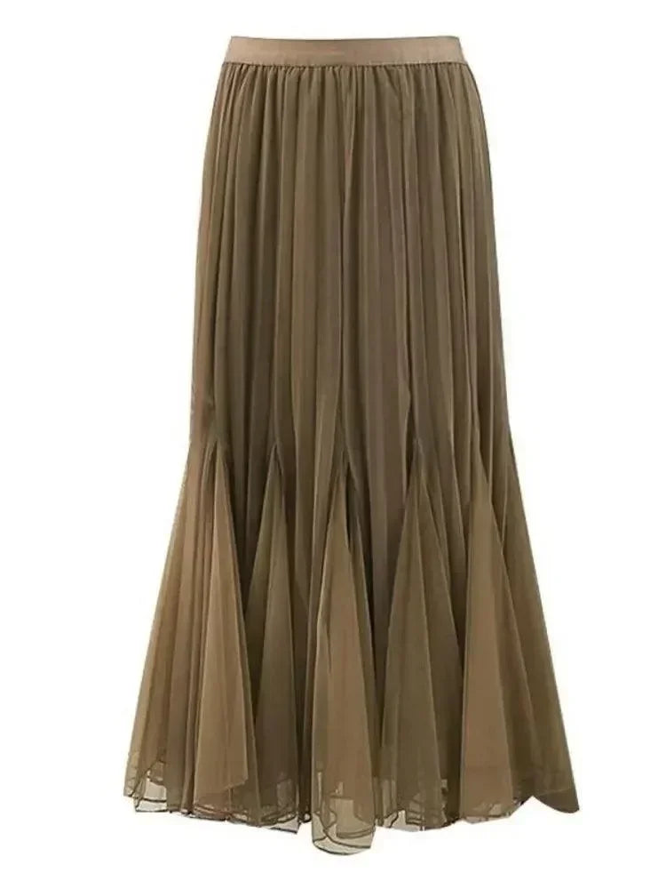 Women's Reversible Pleated High-Waist Midi Skirt – Skirt | GUOCALI – view 2