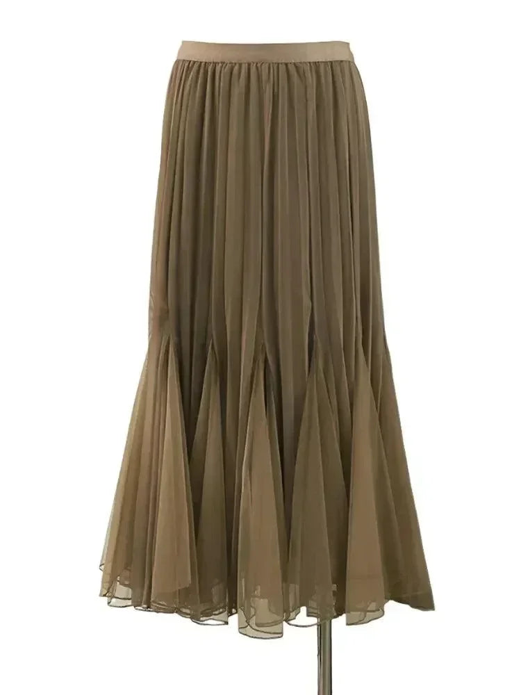 Women's Reversible Pleated High-Waist Midi Skirt – Skirt | GUOCALI – view 3