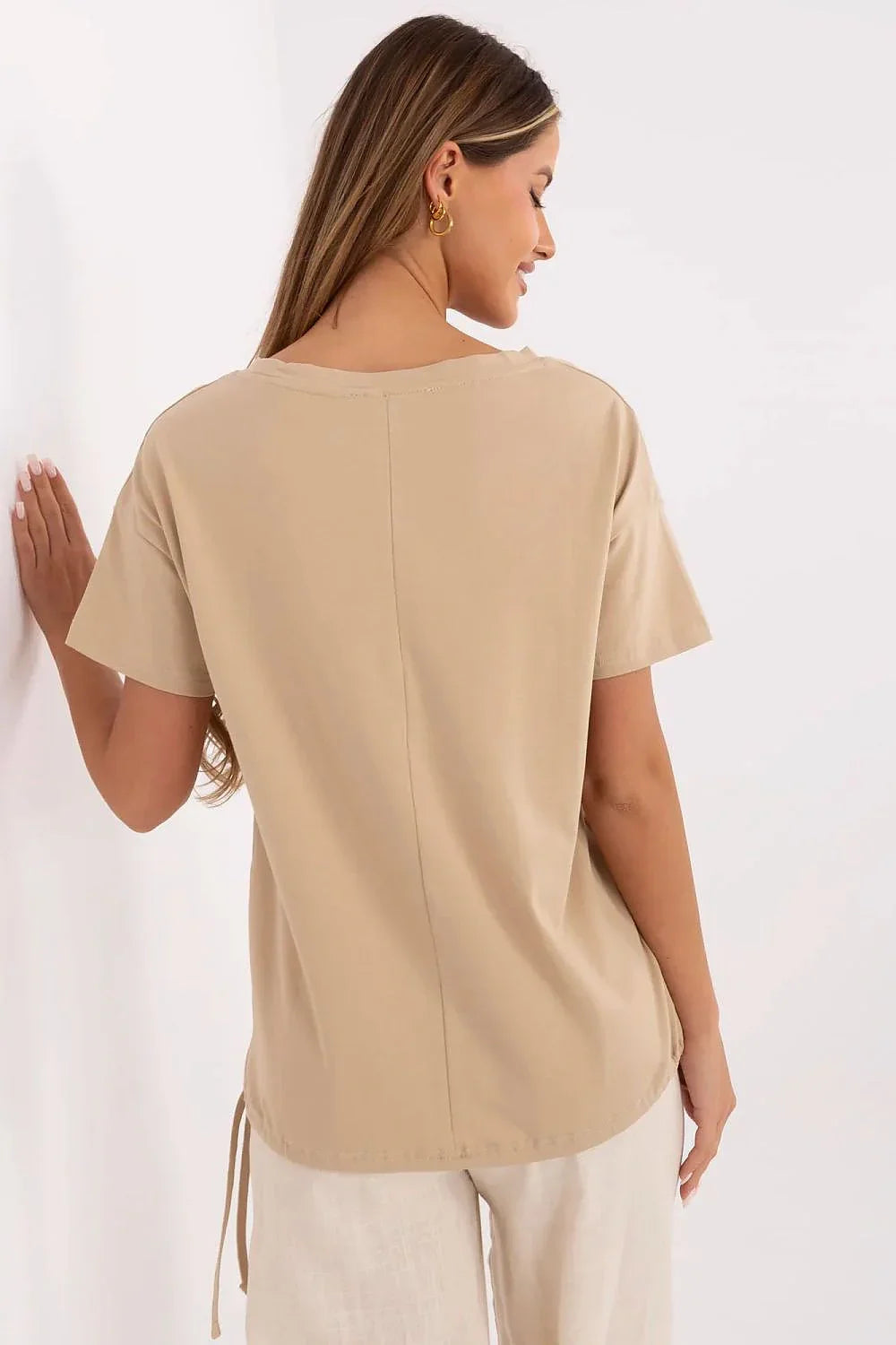 Women's Round-Neck Stretch T-Shirt – Brown – T-Shirt | GUOCALI – view 3