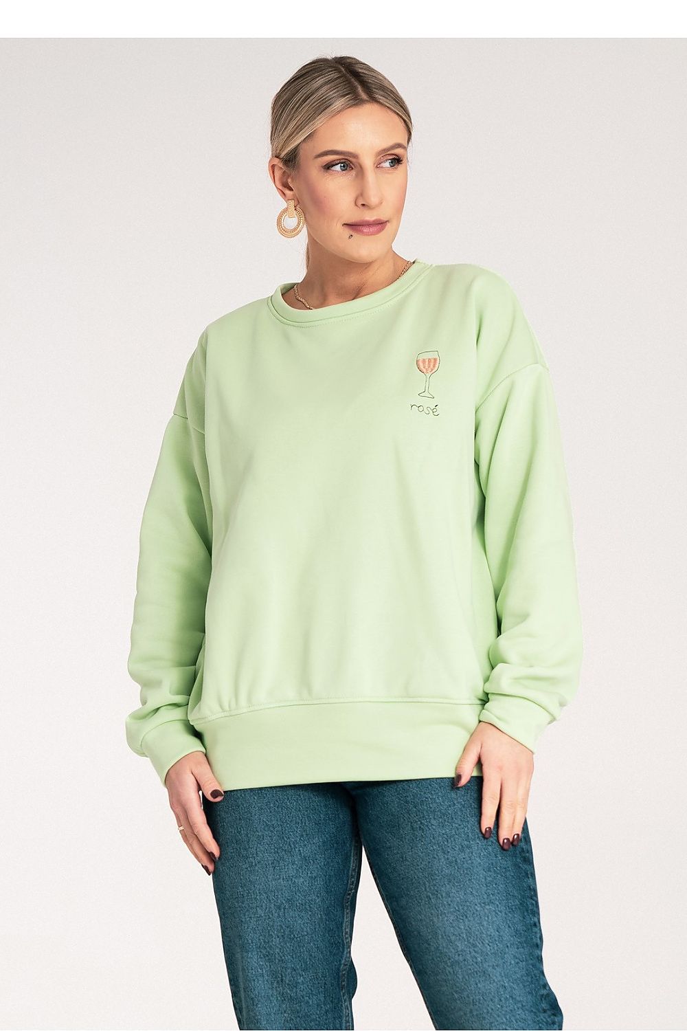 Women's Sweatshirt Crew Neck Embroidered Loose Fit Cotton Blend – Sweatshirt | GUOCALI