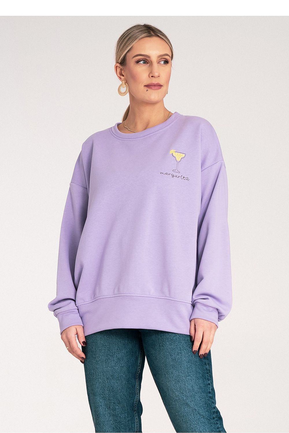 Women's Sweatshirt Crew Neck Embroidered Loose Fit Cotton Blend – Sweatshirt | GUOCALI – view 6
