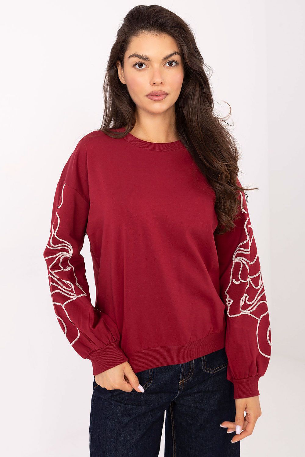 Women's Sweatshirt Crew Neck Embroidered Sleeves Cotton Blend – Sweatshirt | GUOCALI