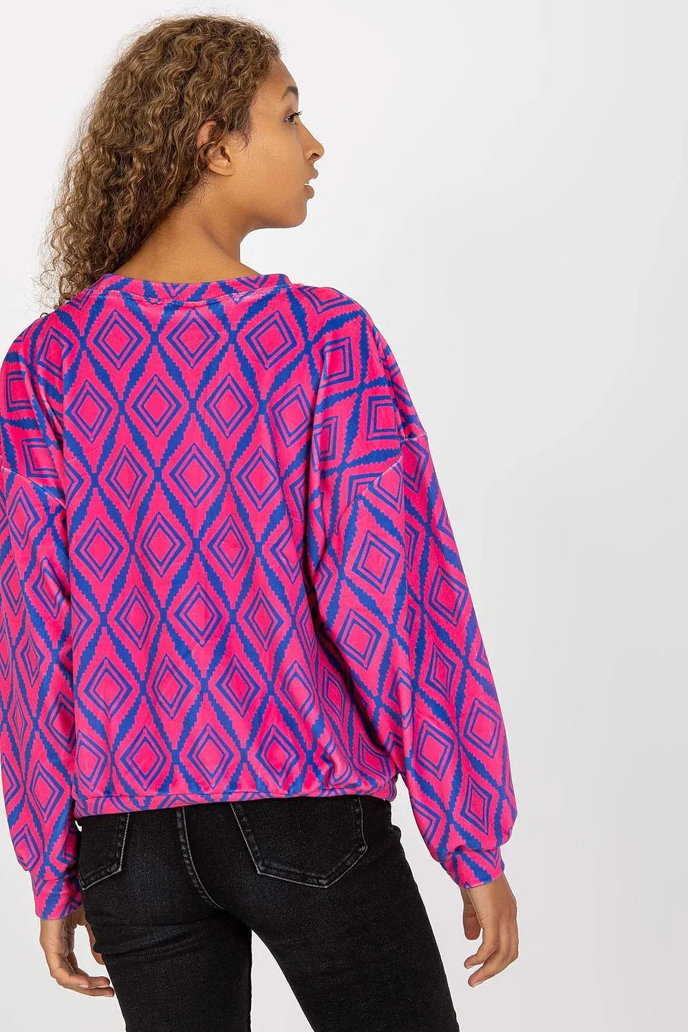 Women's sweatshirt Crew Neck Geometric Kangaroo Pocket Pink – view 3