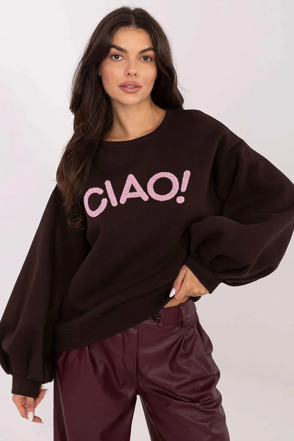 Women's sweatshirt Crew Neck Graphic Waist Length Cotton Stretch – main view