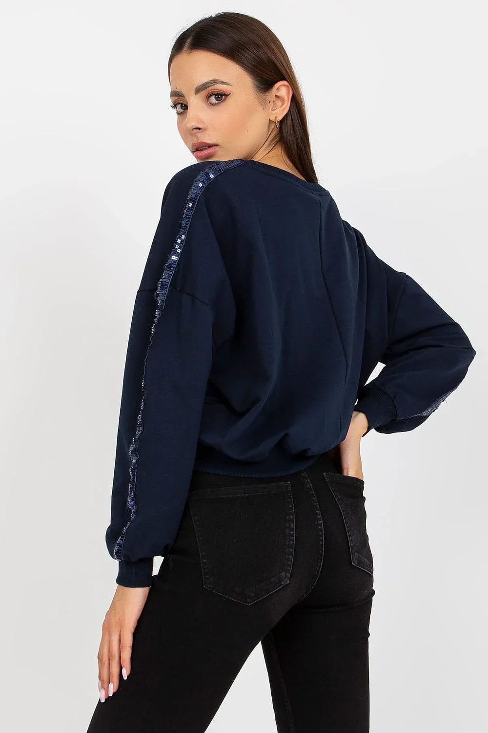 Women's sweatshirt Crew Neck Minimalist Waist Length Stretch Viscose – view 3
