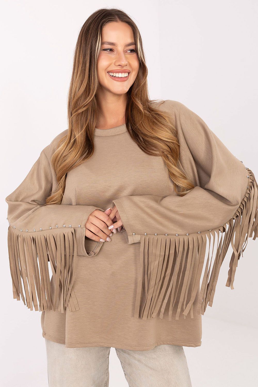 Women's Sweatshirt Crew Neck Relaxed Viscose Blend – Sweatshirt | GUOCALI – view 4