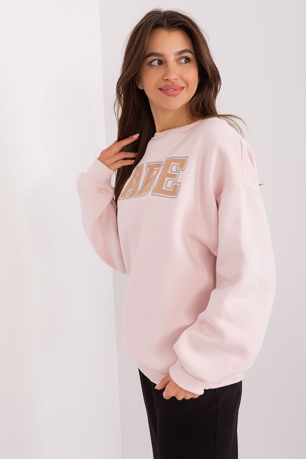 Women's Sweatshirt Crewneck Front Print Textured Cotton Blend – Sweatshirt | GUOCALI – view 3