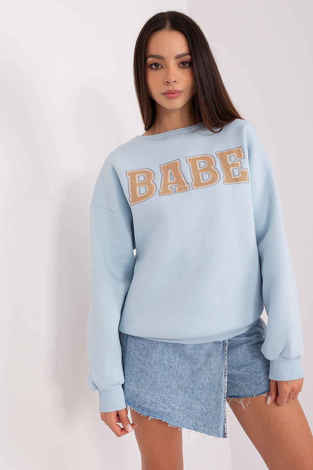 Women's Sweatshirt Crewneck Front Print Textured Cotton Blend – Sweatshirt | GUOCALI – view 7