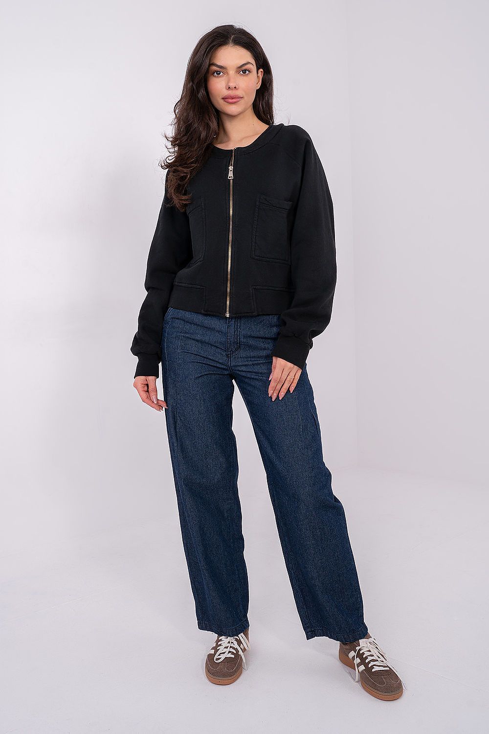 Women's Sweatshirt Cropped Zip-Up Crew Neck Cotton Blend – Sweatshirt | GUOCALI – view 2