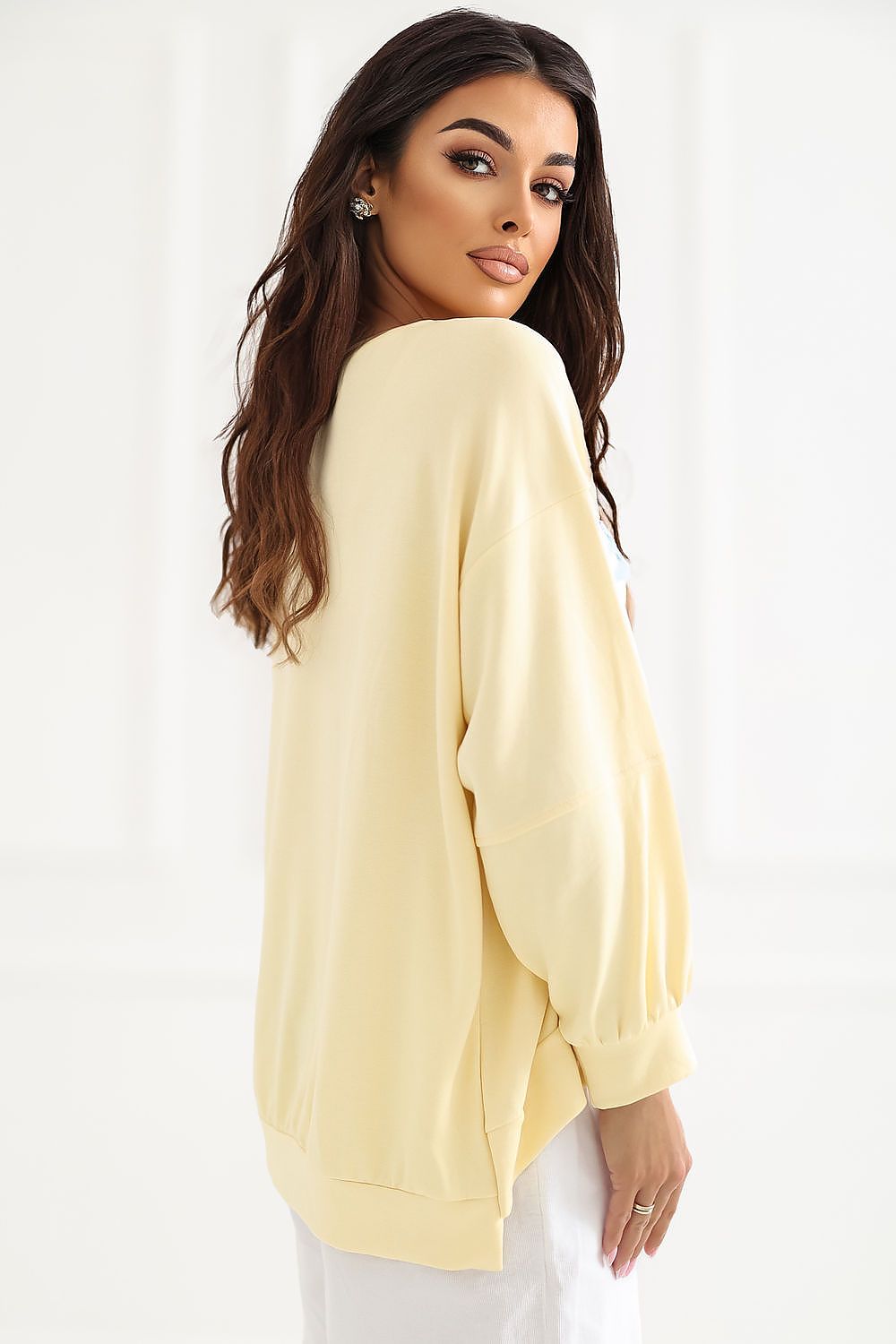 Women's sweatshirt yellow loose fit casual view