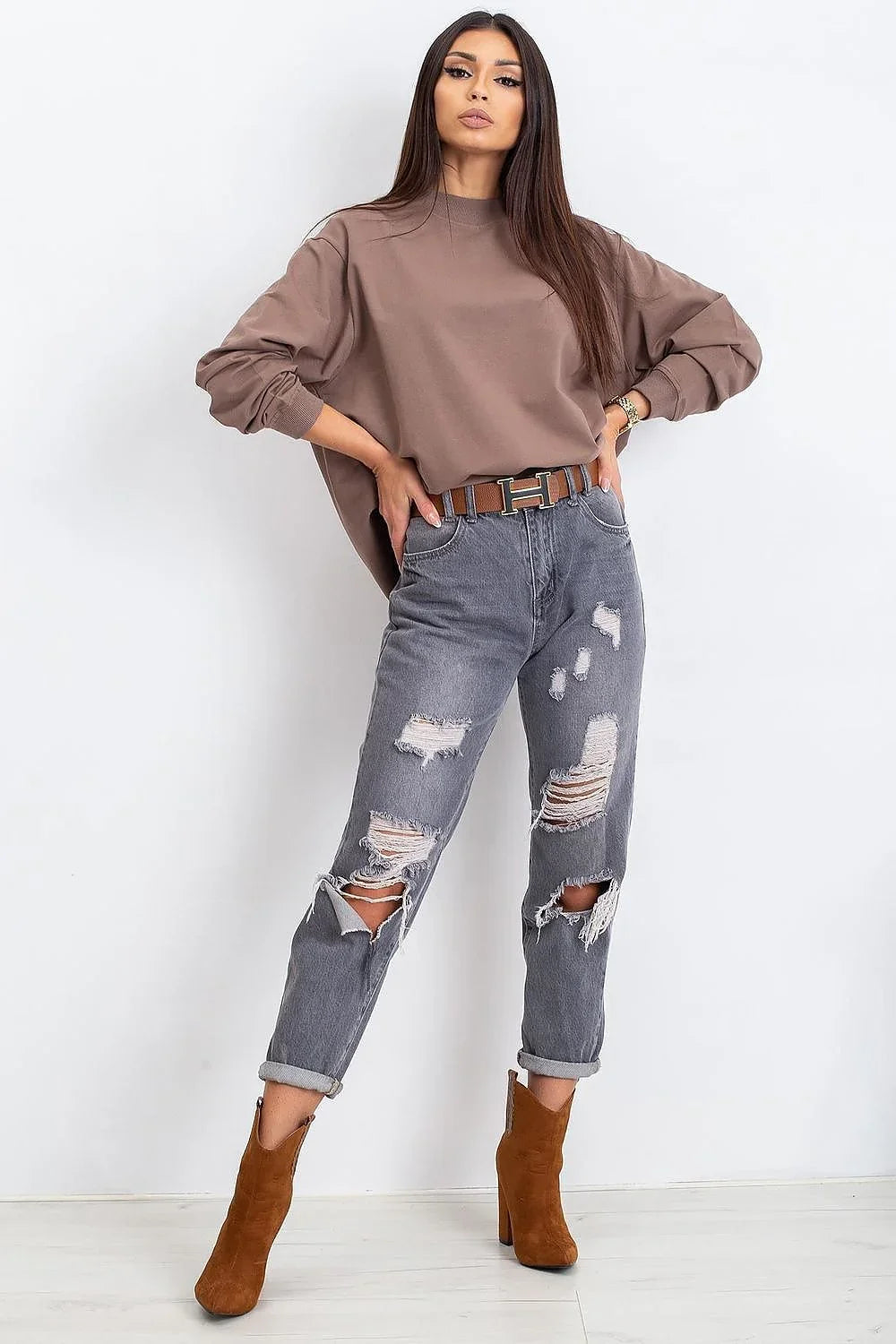 Women's Sweatshirt Mock Neck Solid Hip Length Stretch Cotton – Sweatshirt | GUOCALI – view 36