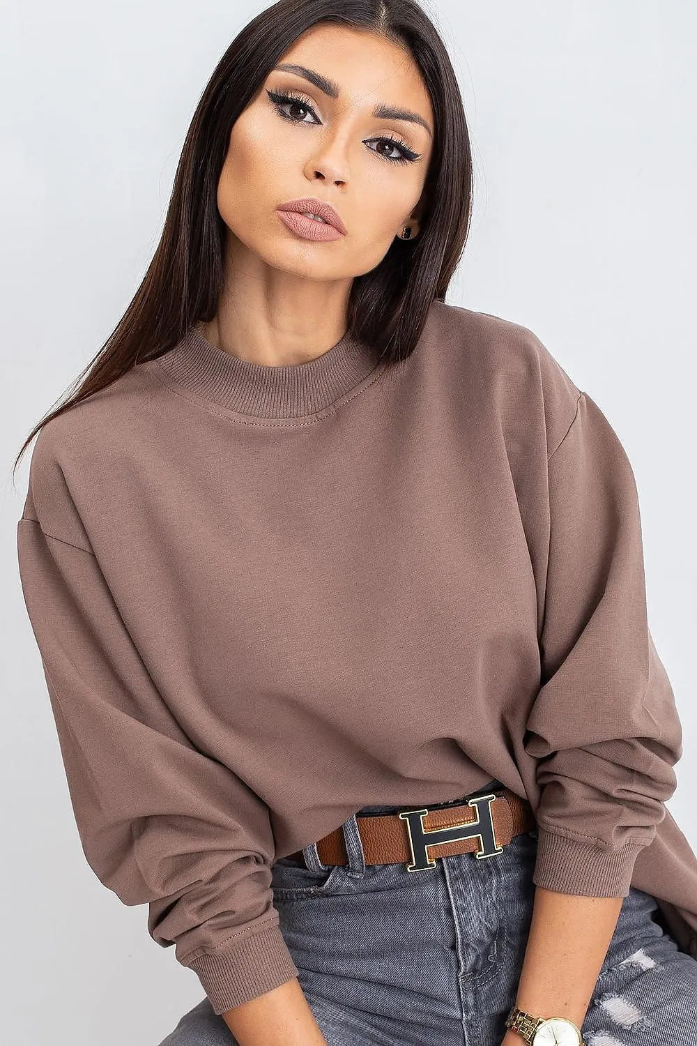 Women's Sweatshirt Mock Neck Solid Hip Length Stretch Cotton – Sweatshirt | GUOCALI – view 37