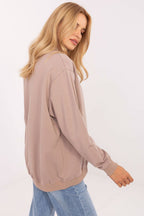 Women's Sweatshirt Mock Neck Stretch Cotton Beige – Sweatshirt | GUOCALI – view 2