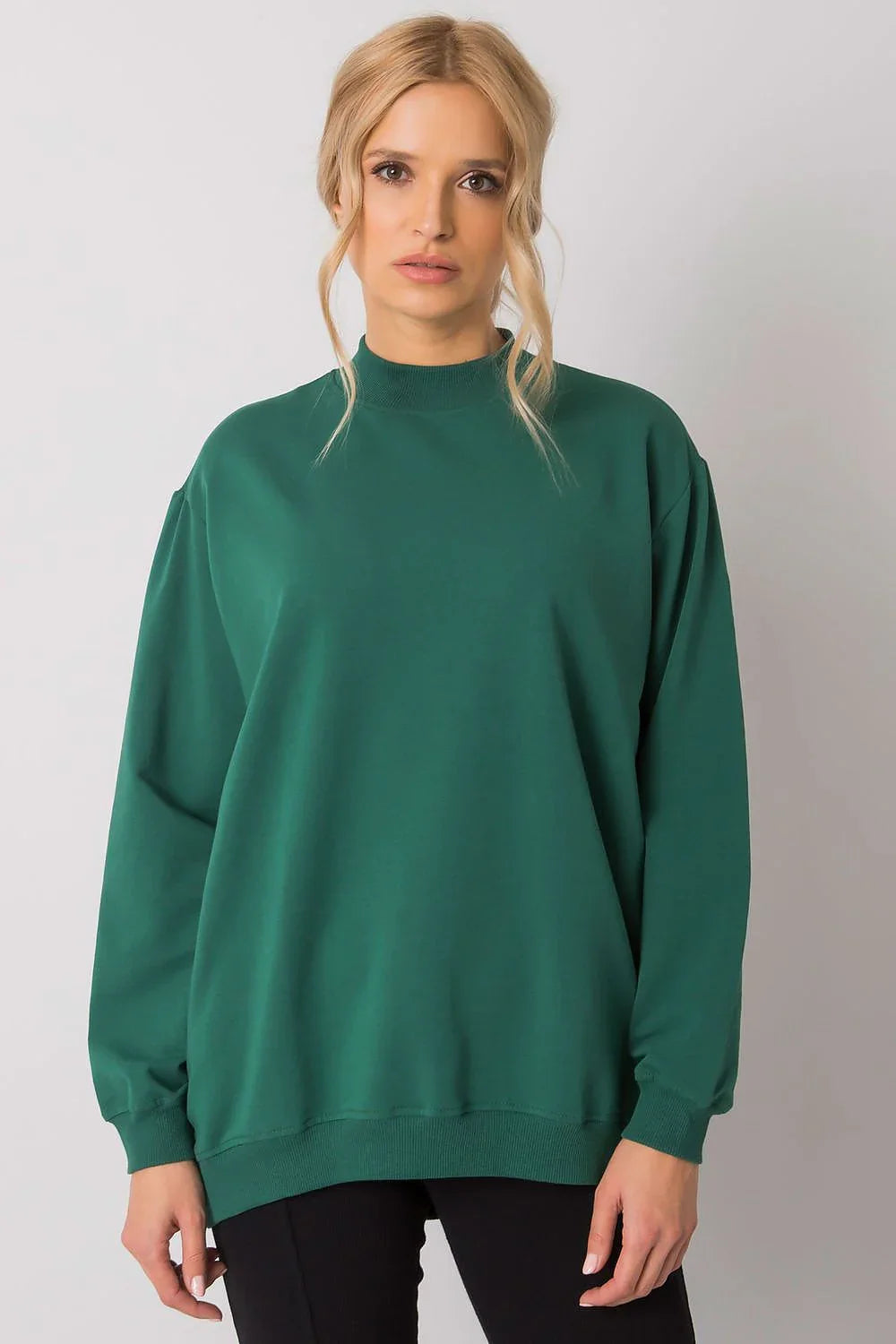 Women's sweatshirt Mock Neck Solid Hip Length Stretch Cotton – view 17
