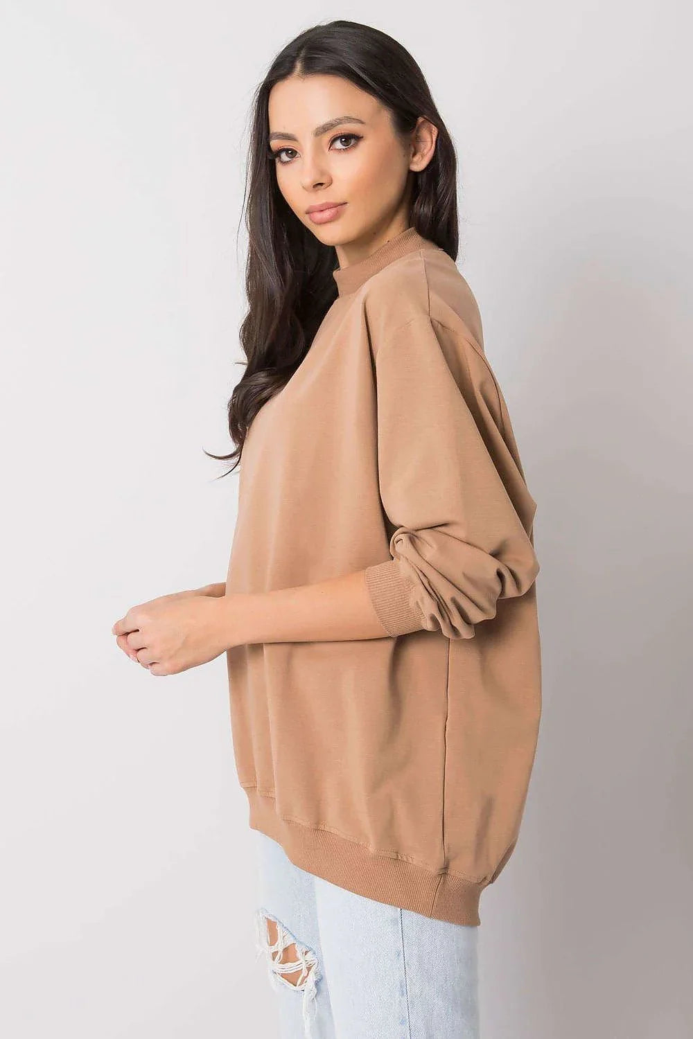 Women's sweatshirt Mock Neck Solid Hip Length Stretch Cotton – view 13