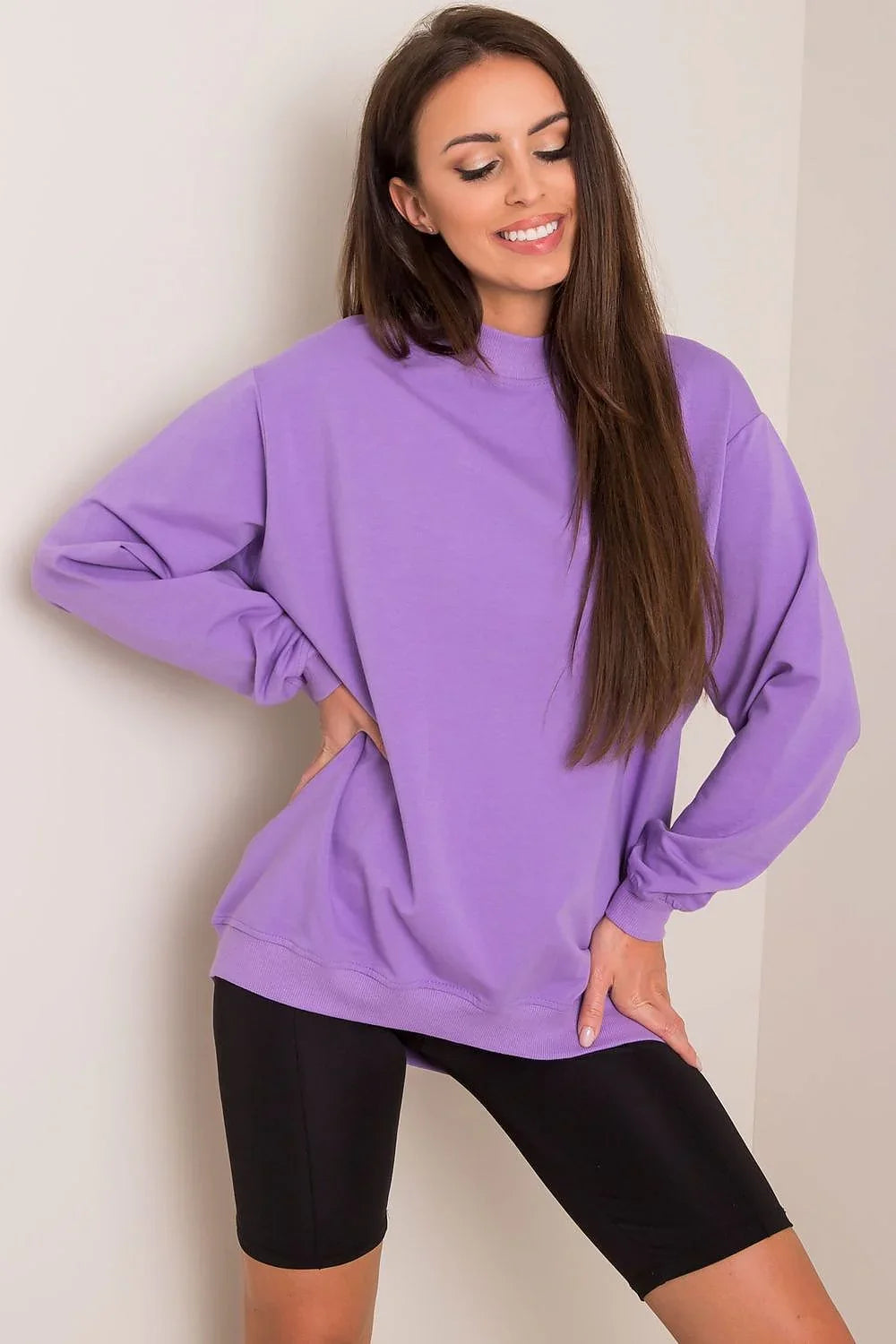 Women's sweatshirt Mock Neck Solid Hip Length Stretch Cotton – view 14