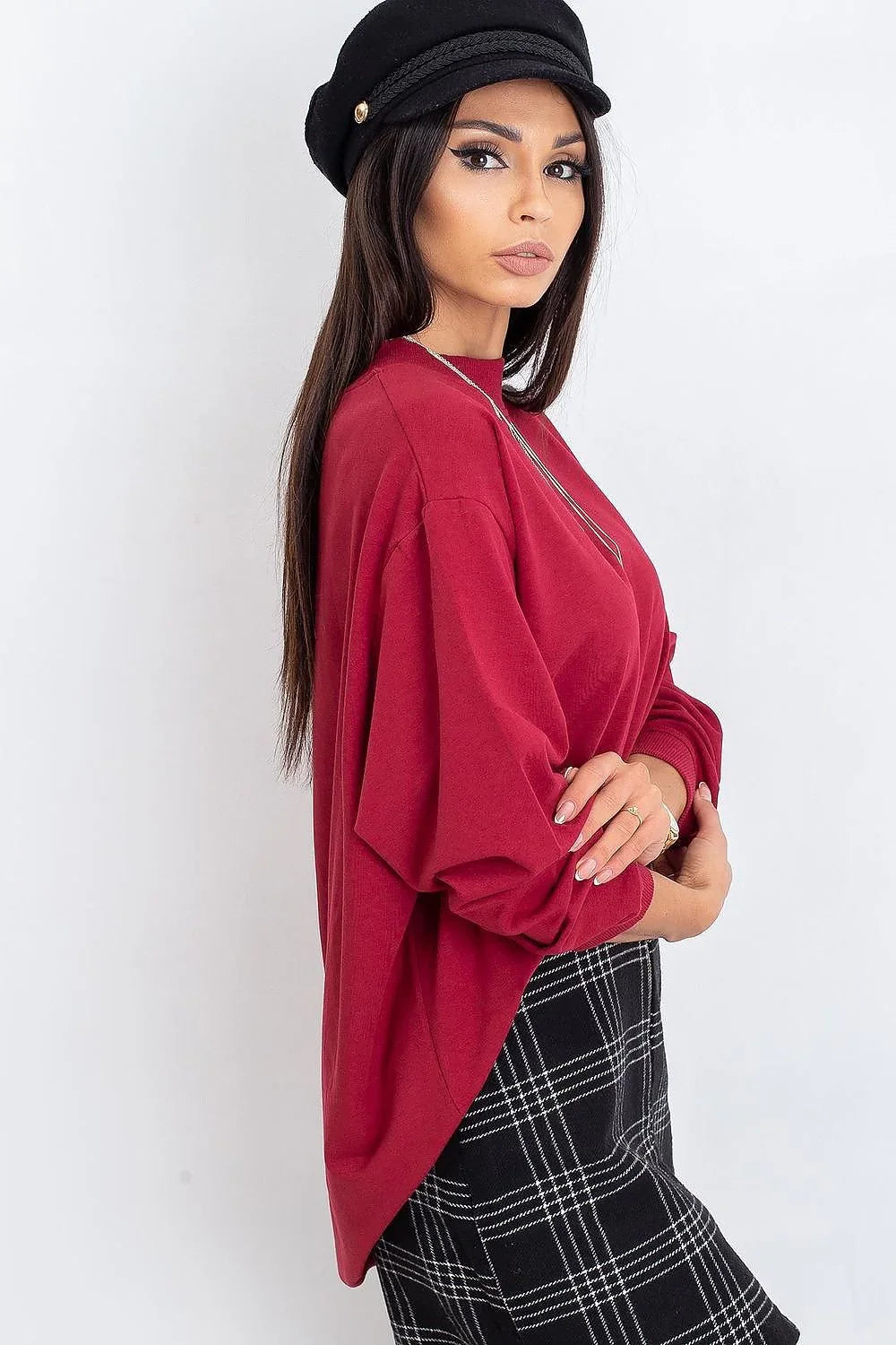Women's sweatshirt Mock Neck Solid Hip Length Stretch Cotton – view 7