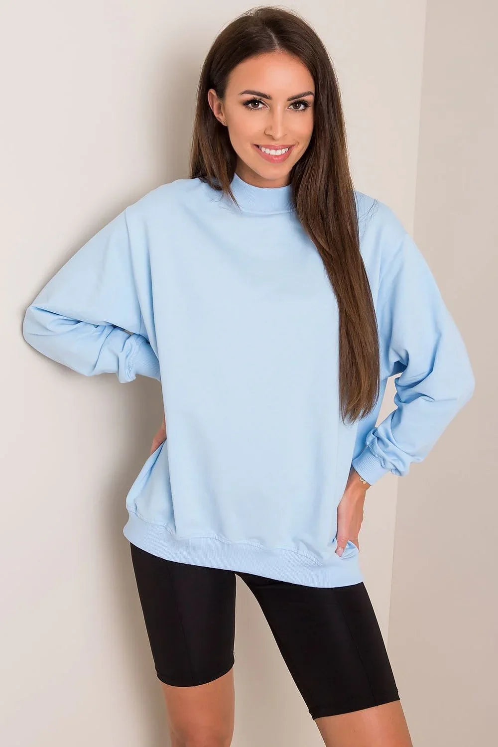 Women's sweatshirt Mock Neck Solid Hip Length Stretch Cotton – view 9