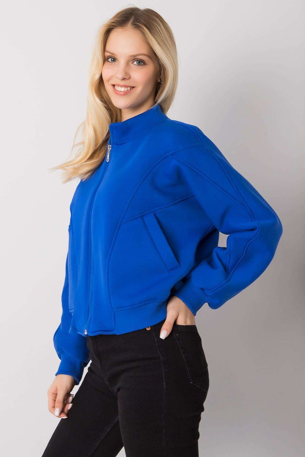 Women's sweatshirt Mock Neck Full-Zip Split Pockets Cotton Blend – view 6