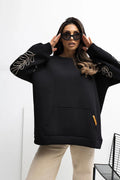 Women's sweatshirt Oversized Embroidered Kangaroo Pocket Crew Neck – main view