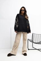 Women's sweatshirt Oversized Embroidered Kangaroo Pocket Crew Neck – view 2