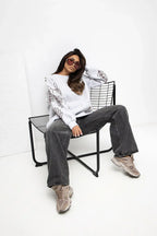 Women's sweatshirt Oversized Embroidered Kangaroo Pocket Crew Neck – view 7