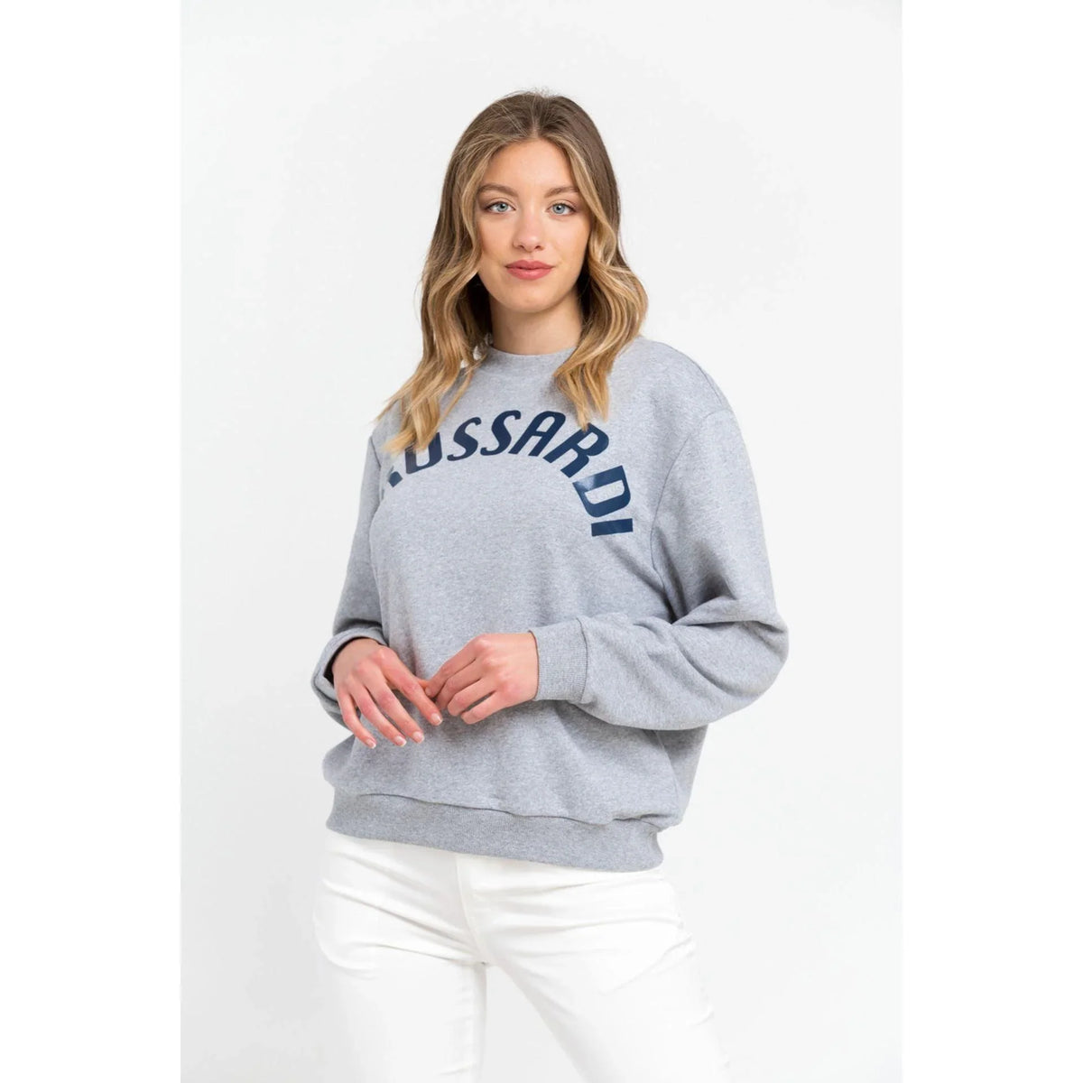 Women's sweatshirt Trussardi Logo Lettering Crew Neck Grey Blue – main view