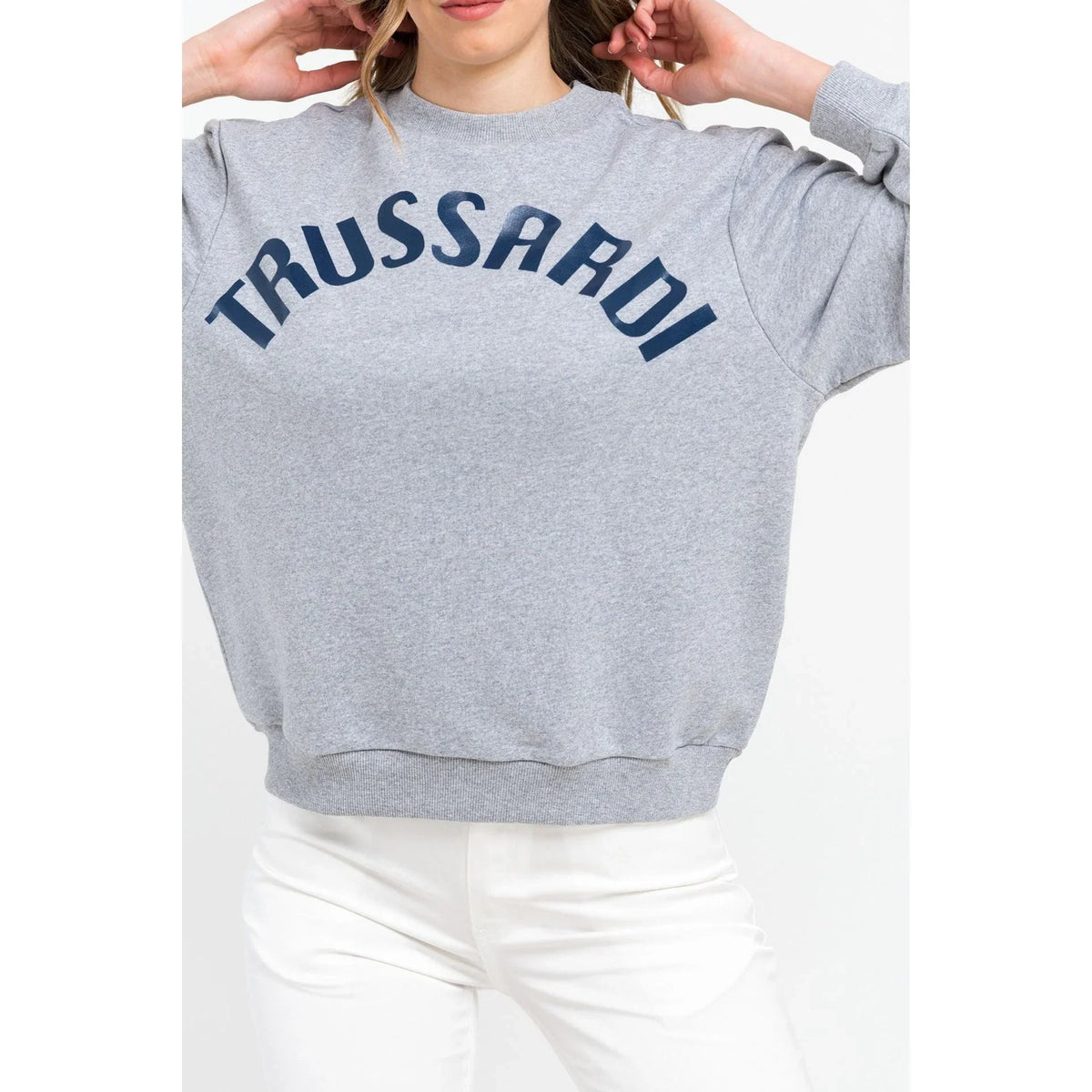 Women's sweatshirt Trussardi Logo Lettering Crew Neck Grey Blue – view 3