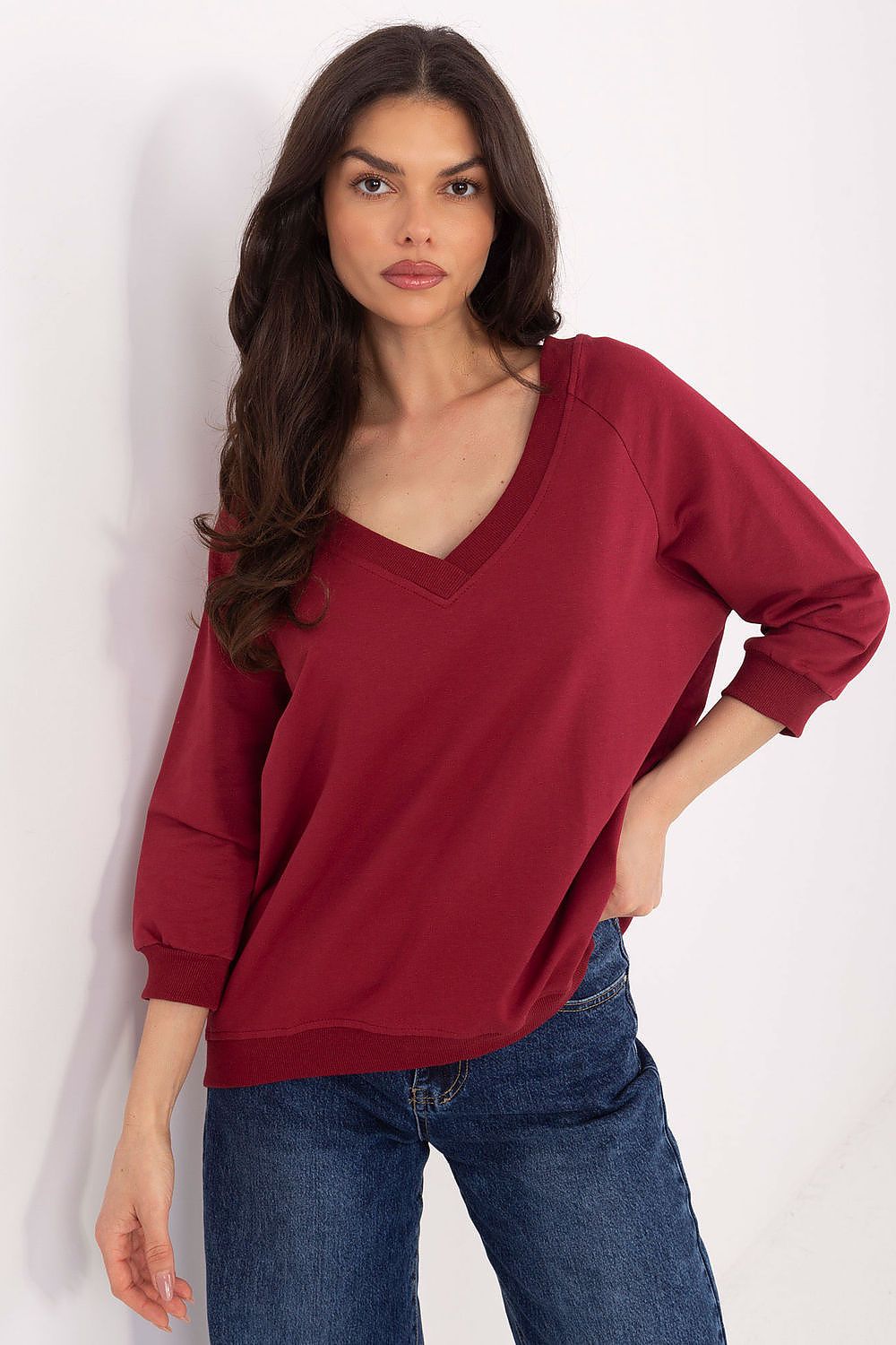 Women's Sweatshirt - V-Neck With Oversized Fit - Guocali