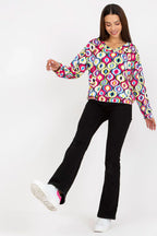 Women's sweatshirt Geometric Print Waist Length Stretch Viscose Pink – view 3