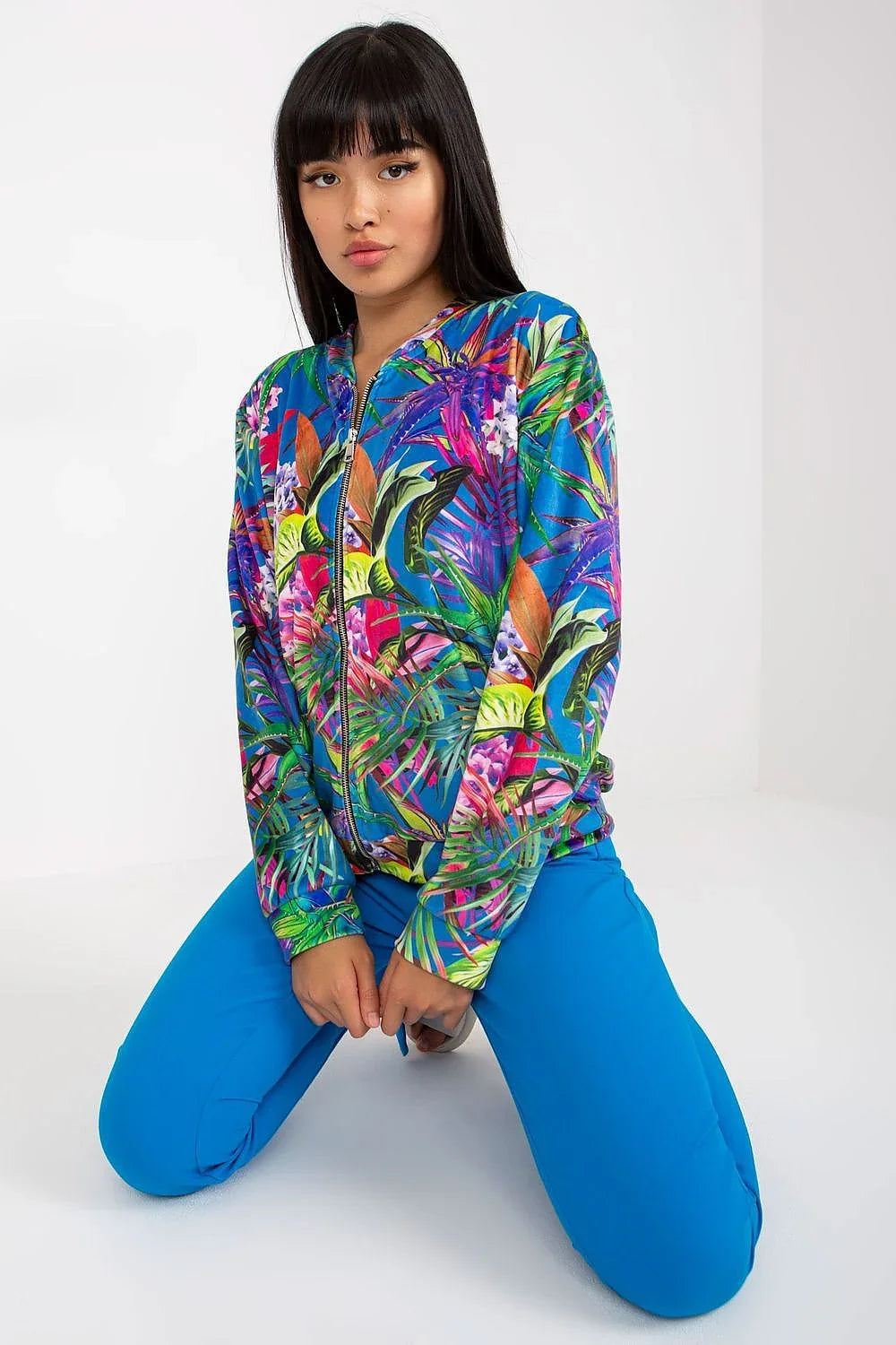 Women's sweatshirt Zip-Up Graphic Side Seam Pockets Blue – main view