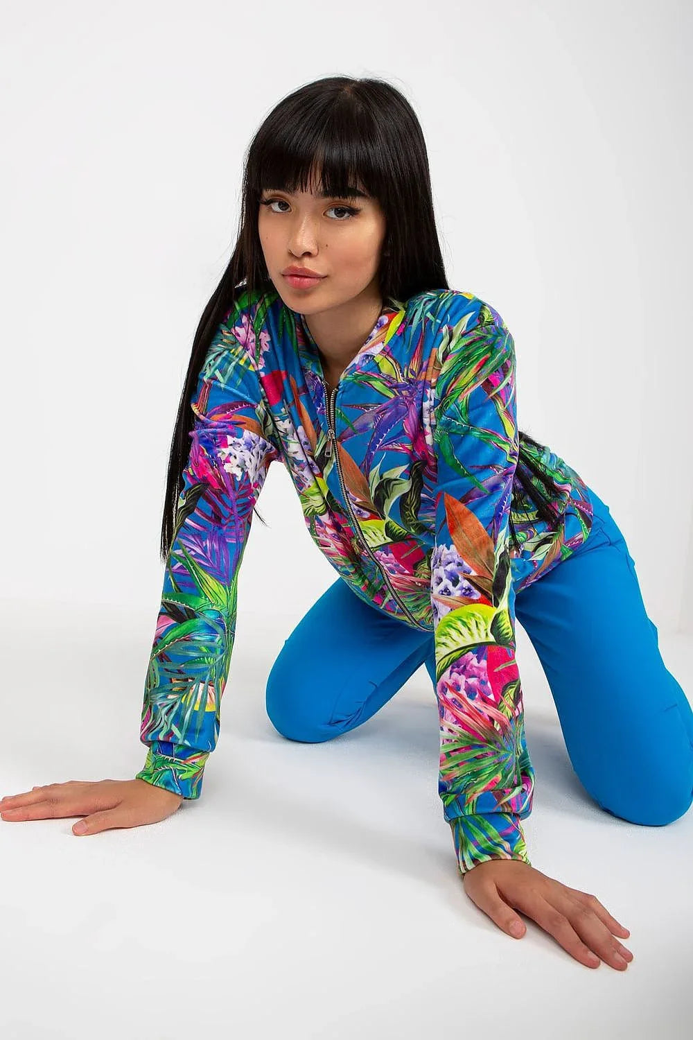Women's sweatshirt Zip-Up Graphic Side Seam Pockets Blue – view 3