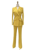 Yellow Double-Breasted Pant Suit - Flared Women Suit -Guocali